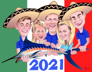 Norton Family 2021 - Family wearing sombreros while holding sword fish